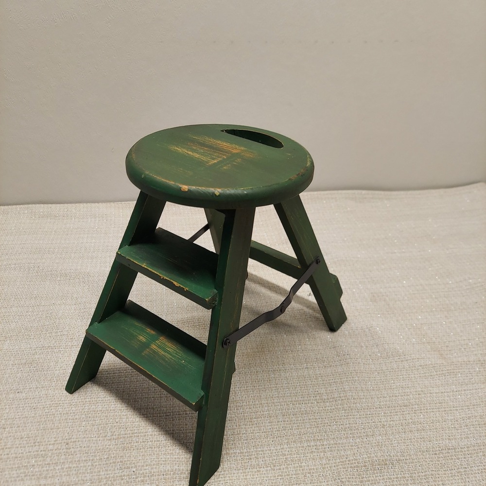 Decorative 9" Folding Step Ladder Rustic Green Wood Miniature Doll Wall